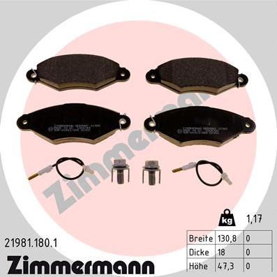 Zimmermann 21981.180.1 - Kit de plaquettes de frein, frein à disque cwaw.fr