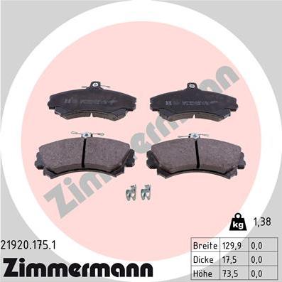 Zimmermann 21920.175.1 - Kit de plaquettes de frein, frein à disque cwaw.fr