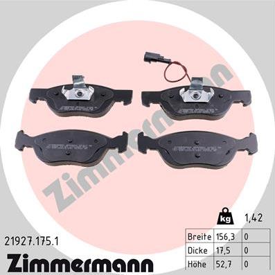 Zimmermann 21927.175.1 - Kit de plaquettes de frein, frein à disque cwaw.fr