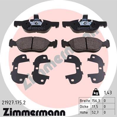 Zimmermann 21927.175.2 - Kit de plaquettes de frein, frein à disque cwaw.fr