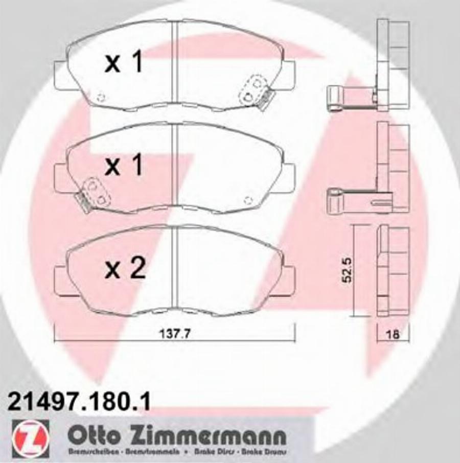 Zimmermann 21497.180.1 - Kit de plaquettes de frein, frein à disque cwaw.fr