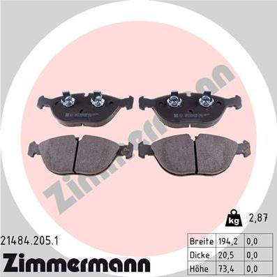 Zimmermann 21484.205.1 - Kit de plaquettes de frein, frein à disque cwaw.fr