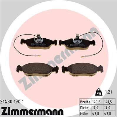 Zimmermann 21430.170.1 - Kit de plaquettes de frein, frein à disque cwaw.fr