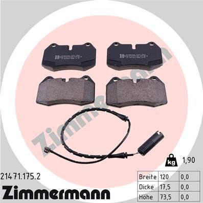 Zimmermann 21471.175.2 - Kit de plaquettes de frein, frein à disque cwaw.fr