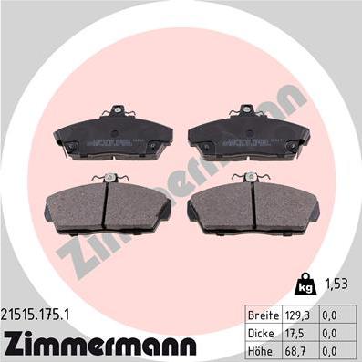 Zimmermann 21515.175.1 - Kit de plaquettes de frein, frein à disque cwaw.fr