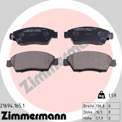 Zimmermann 21694.165.1 - Kit de plaquettes de frein, frein à disque cwaw.fr