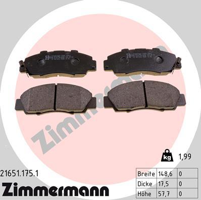 Zimmermann 21651.175.1 - Kit de plaquettes de frein, frein à disque cwaw.fr