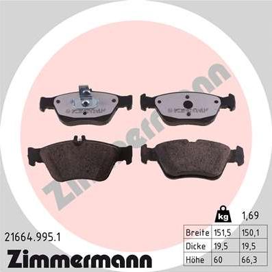 Zimmermann 21664.995.1 - Kit de plaquettes de frein, frein à disque cwaw.fr