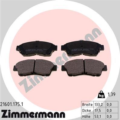 Zimmermann 21601.175.1 - Kit de plaquettes de frein, frein à disque cwaw.fr