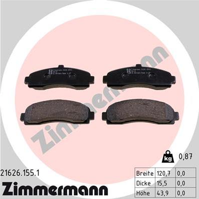 Zimmermann 21626.155.1 - Kit de plaquettes de frein, frein à disque cwaw.fr