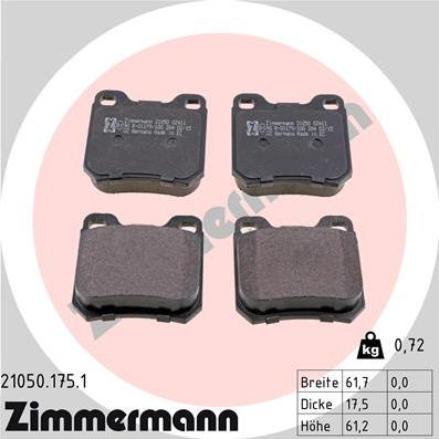 Zimmermann 21050.175.1 - Kit de plaquettes de frein, frein à disque cwaw.fr