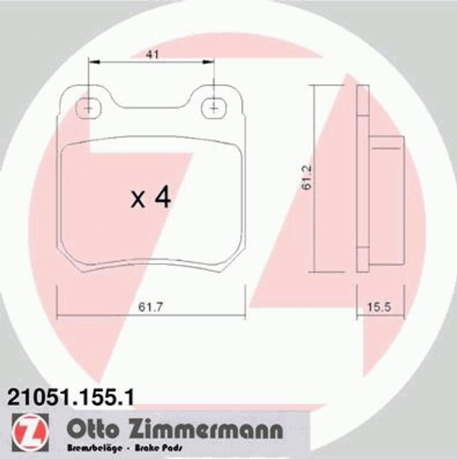 Zimmermann 21051.155.1 - Kit de plaquettes de frein, frein à disque cwaw.fr