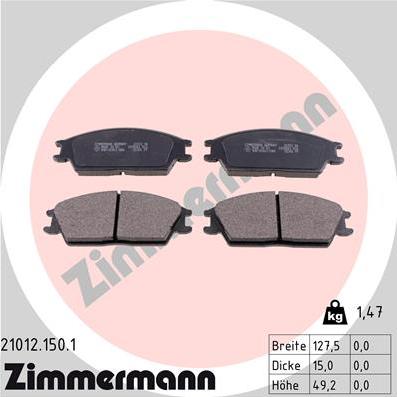 Zimmermann 21012.150.1 - Kit de plaquettes de frein, frein à disque cwaw.fr