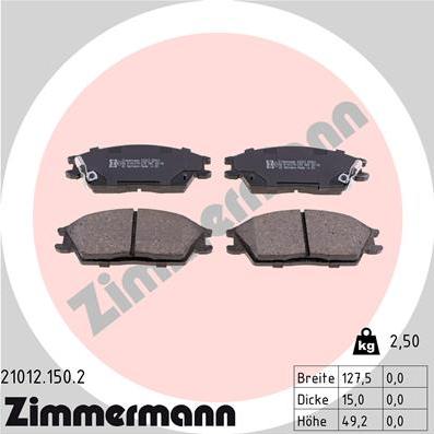 Zimmermann 21012.150.2 - Kit de plaquettes de frein, frein à disque cwaw.fr