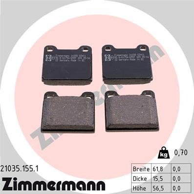 Zimmermann 21035.155.1 - Kit de plaquettes de frein, frein à disque cwaw.fr