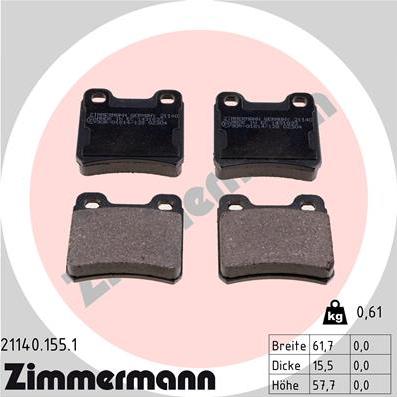 Zimmermann 21140.155.1 - Kit de plaquettes de frein, frein à disque cwaw.fr