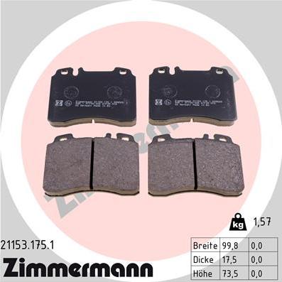 Zimmermann 21153.175.1 - Kit de plaquettes de frein, frein à disque cwaw.fr