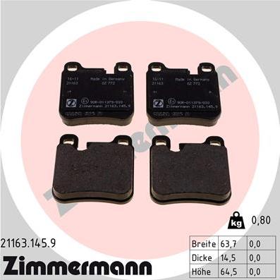 Zimmermann 21163.145.9 - Kit de plaquettes de frein, frein à disque cwaw.fr