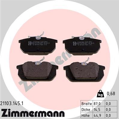 Zimmermann 21103.145.1 - Kit de plaquettes de frein, frein à disque cwaw.fr