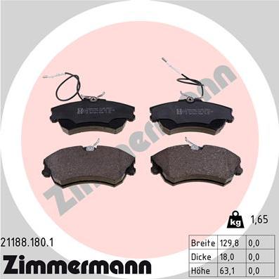 Zimmermann 21188.180.1 - Kit de plaquettes de frein, frein à disque cwaw.fr