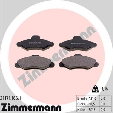 Zimmermann 21171.185.1 - Kit de plaquettes de frein, frein à disque cwaw.fr