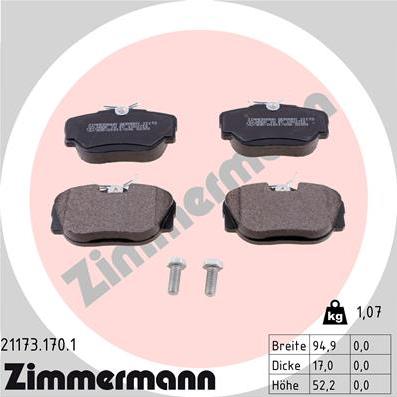 Zimmermann 21173.170.1 - Kit de plaquettes de frein, frein à disque cwaw.fr