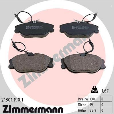 Zimmermann 21801.190.1 - Kit de plaquettes de frein, frein à disque cwaw.fr