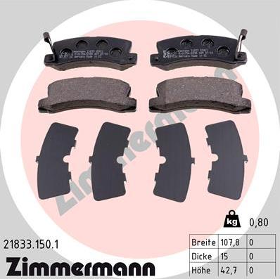 Zimmermann 21833.150.1 - Kit de plaquettes de frein, frein à disque cwaw.fr