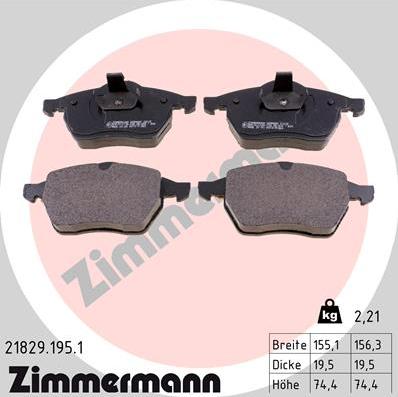 Zimmermann 21829.195.1 - Kit de plaquettes de frein, frein à disque cwaw.fr