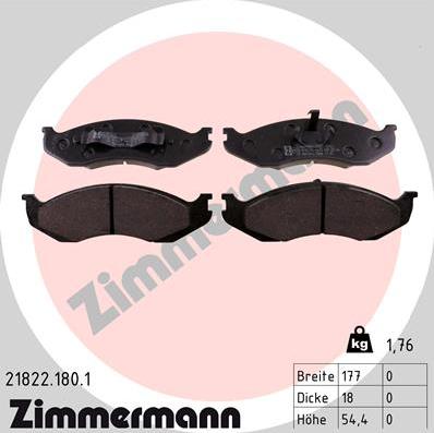 Zimmermann 21822.180.1 - Kit de plaquettes de frein, frein à disque cwaw.fr