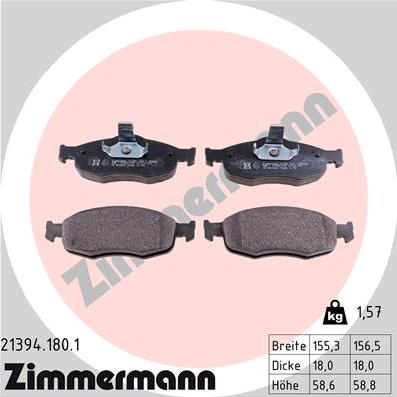 Zimmermann 21394.180.1 - Kit de plaquettes de frein, frein à disque cwaw.fr