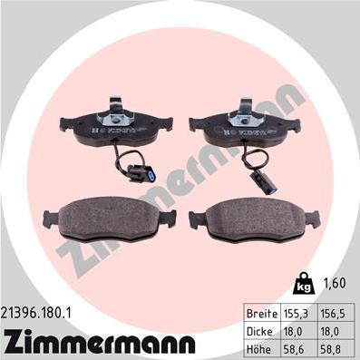 Zimmermann 21396.180.1 - Kit de plaquettes de frein, frein à disque cwaw.fr