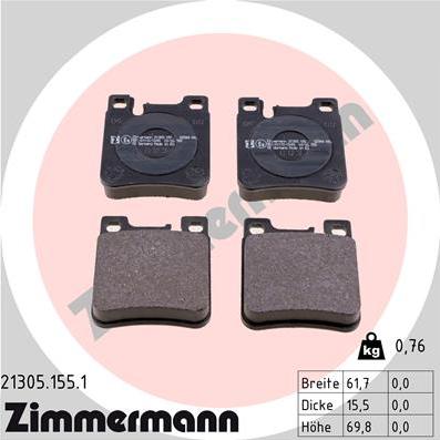 Zimmermann 21305.155.1 - Kit de plaquettes de frein, frein à disque cwaw.fr