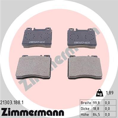 Zimmermann 21303.188.1 - Kit de plaquettes de frein, frein à disque cwaw.fr