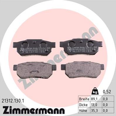 Zimmermann 21312.130.1 - Kit de plaquettes de frein, frein à disque cwaw.fr