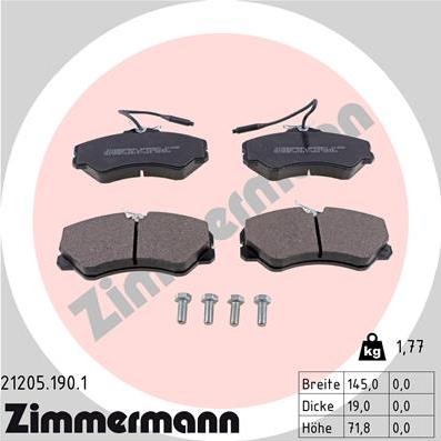 Zimmermann 21205.190.1 - Kit de plaquettes de frein, frein à disque cwaw.fr