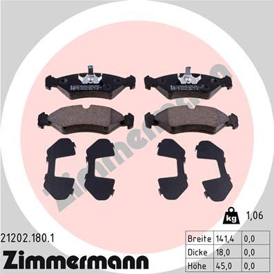 Zimmermann 21202.180.1 - Kit de plaquettes de frein, frein à disque cwaw.fr