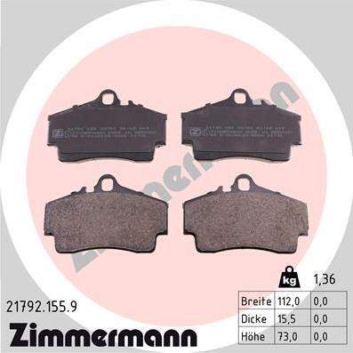 Zimmermann 21792.155.9 - Kit de plaquettes de frein, frein à disque cwaw.fr