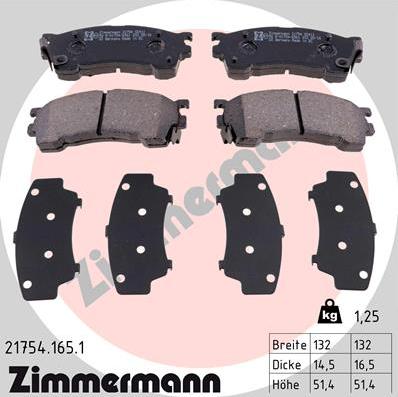 Zimmermann 21754.165.1 - Kit de plaquettes de frein, frein à disque cwaw.fr