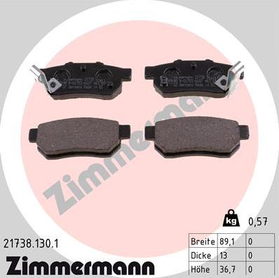 Zimmermann 21738.130.1 - Kit de plaquettes de frein, frein à disque cwaw.fr