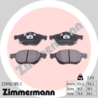 Zimmermann 23996.185.1 - Kit de plaquettes de frein, frein à disque cwaw.fr