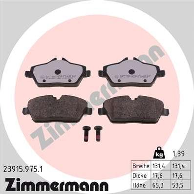 Zimmermann 23915.975.1 - Kit de plaquettes de frein, frein à disque cwaw.fr