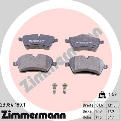 Zimmermann 23984.180.1 - Kit de plaquettes de frein, frein à disque cwaw.fr