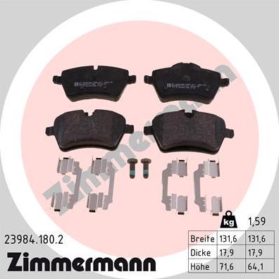 Zimmermann 23984.180.2 - Kit de plaquettes de frein, frein à disque cwaw.fr