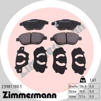 Zimmermann 23981.190.1 - Kit de plaquettes de frein, frein à disque cwaw.fr