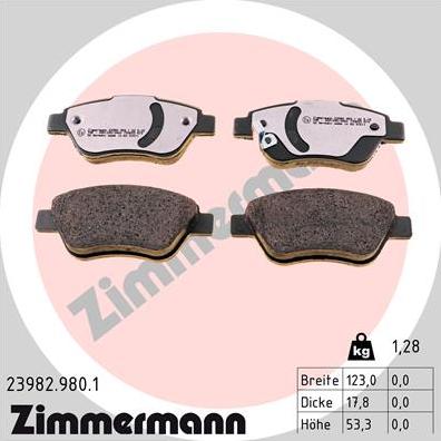 Zimmermann 23982.980.1 - Kit de plaquettes de frein, frein à disque cwaw.fr