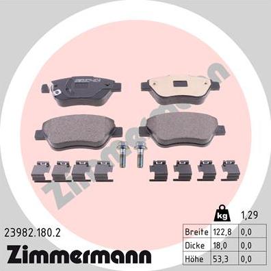 Zimmermann 23982.180.2 - Kit de plaquettes de frein, frein à disque cwaw.fr