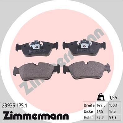 Zimmermann 23935.175.1 - Kit de plaquettes de frein, frein à disque cwaw.fr