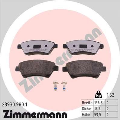 Zimmermann 23930.980.1 - Kit de plaquettes de frein, frein à disque cwaw.fr