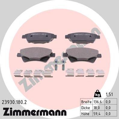 Zimmermann 23930.180.2 - Kit de plaquettes de frein, frein à disque cwaw.fr